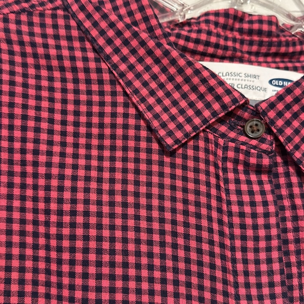 Pink and navy checked button down